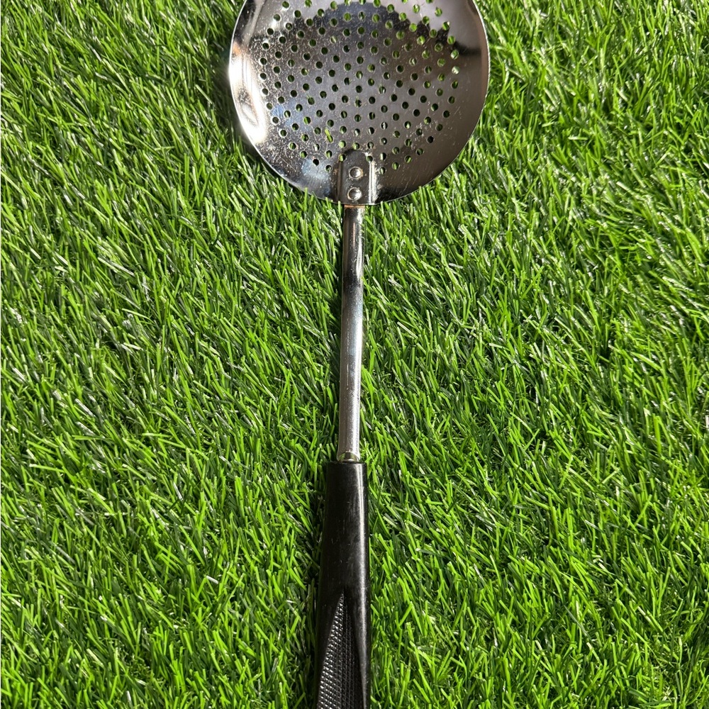 EKCO Skimmer Strainer Spoon USA Vintage Kitchen Utensil 12.5" Black Handle